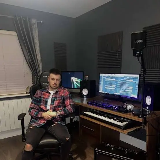 Pierce in his music studio